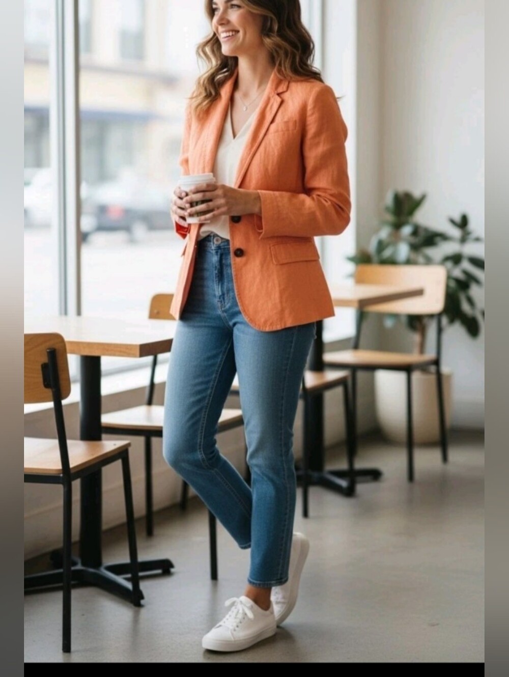 J.Crew Womens Linen Blazer Jacket Size 8 Apricot Orange Two Button Notch Lapel
